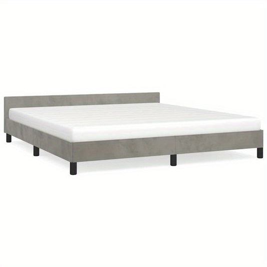 Bedframe – Bed – Tweepersoonsbed – Bedbodem – Slaapbank – Lichtgrijs Velvet – 180x200 cm – Stevig Houten Frame