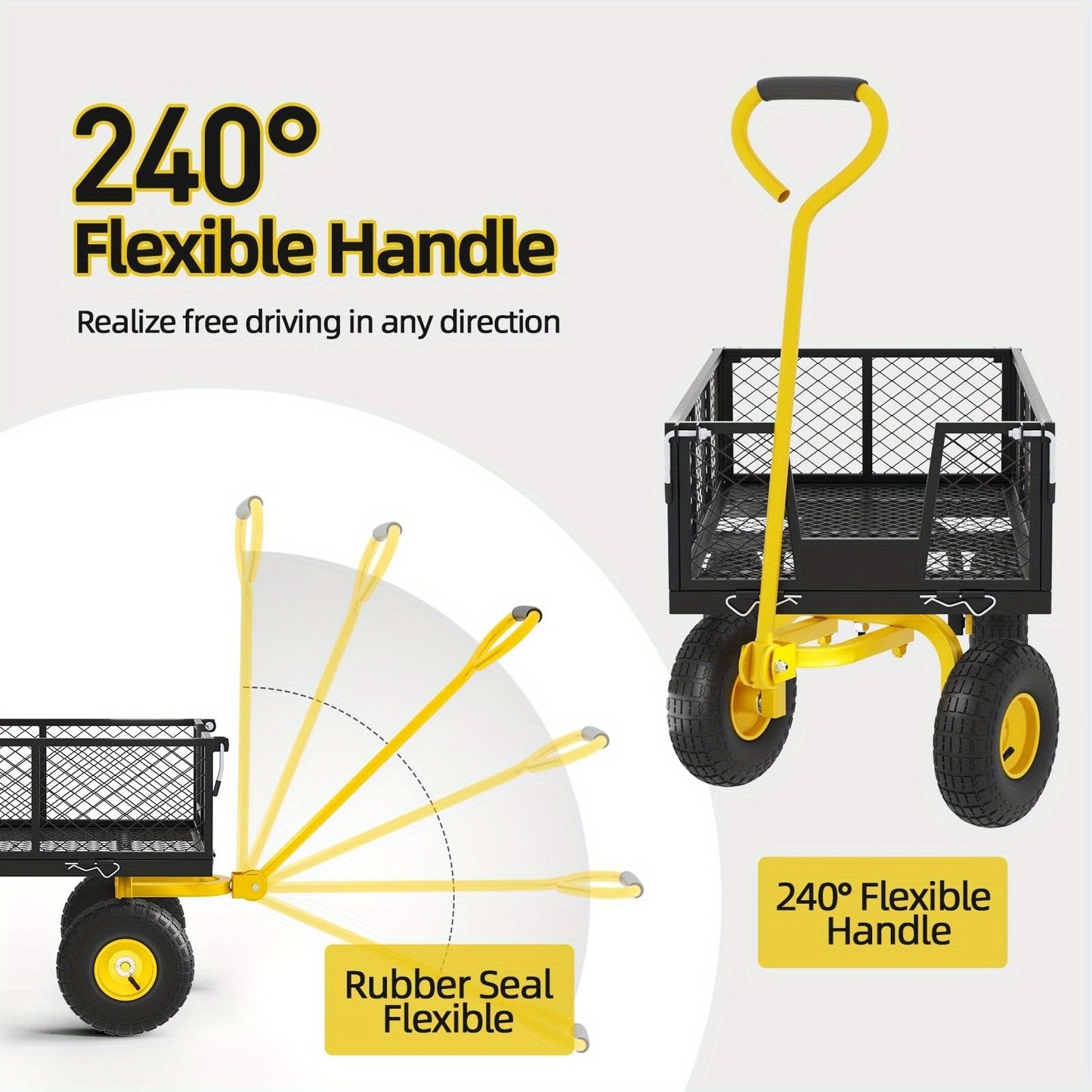 Tuinkar – Tuinwagen – Bolderkar – Transportkar – Kiepkar – 498,95 kg Draagvermogen – 240° Draaibare Handgreep – 25,4 cm Luchtbanden – Afneembare Zijpanelen