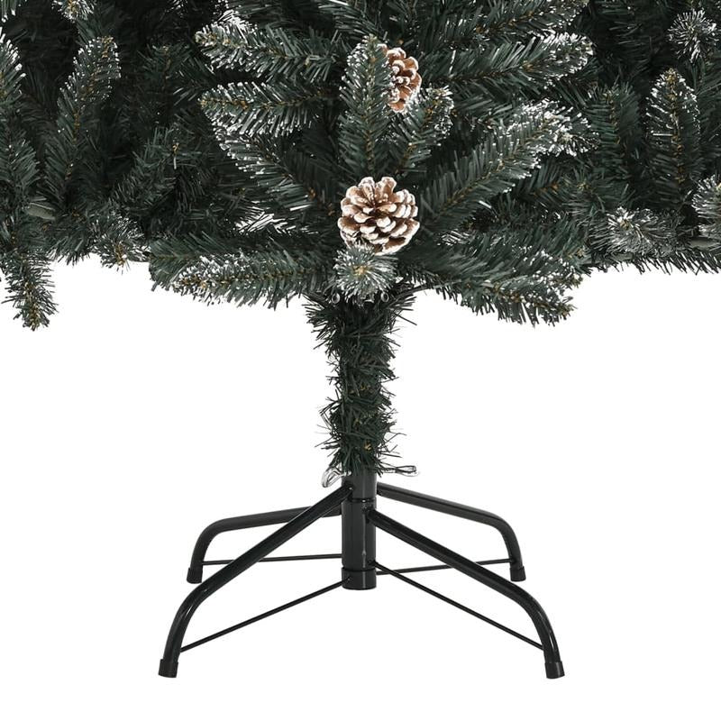 180cm Large Pre-Decorated PVC Artificial Christmas Tree with Stand - Full Tree with Pine Cones & Red Berries, Sturdy Steel Base, Dark Green & White Foliage, 30 Red/Black Ornaments, 28 Berry Clusters, 489 Pointed & 268 Straigh