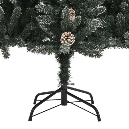 180cm Large Pre-Decorated PVC Artificial Christmas Tree with Stand - Full Tree with Pine Cones & Red Berries, Sturdy Steel Base, Dark Green & White Foliage, 30 Red/Black Ornaments, 28 Berry Clusters, 489 Pointed & 268 Straigh