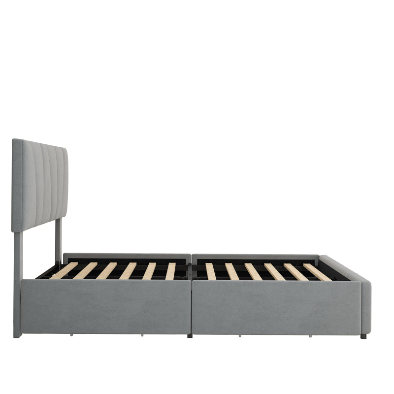 Double/Full Size Upholstered Platform Bed Frame with 4-Side Storage Drawers & Adjustable Headboard - Low-Profile Modern Bed, / Fabric, Metal/MDF Frame, No Box Spring Needed, Fits Twin to King Mattresses (Assembly Required)