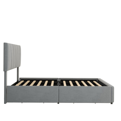 Double/Full Size Upholstered Platform Bed Frame with 4-Side Storage Drawers & Adjustable Headboard - Low-Profile Modern Bed, / Fabric, Metal/MDF Frame, No Box Spring Needed, Fits Twin to King Mattresses (Assembly Required)