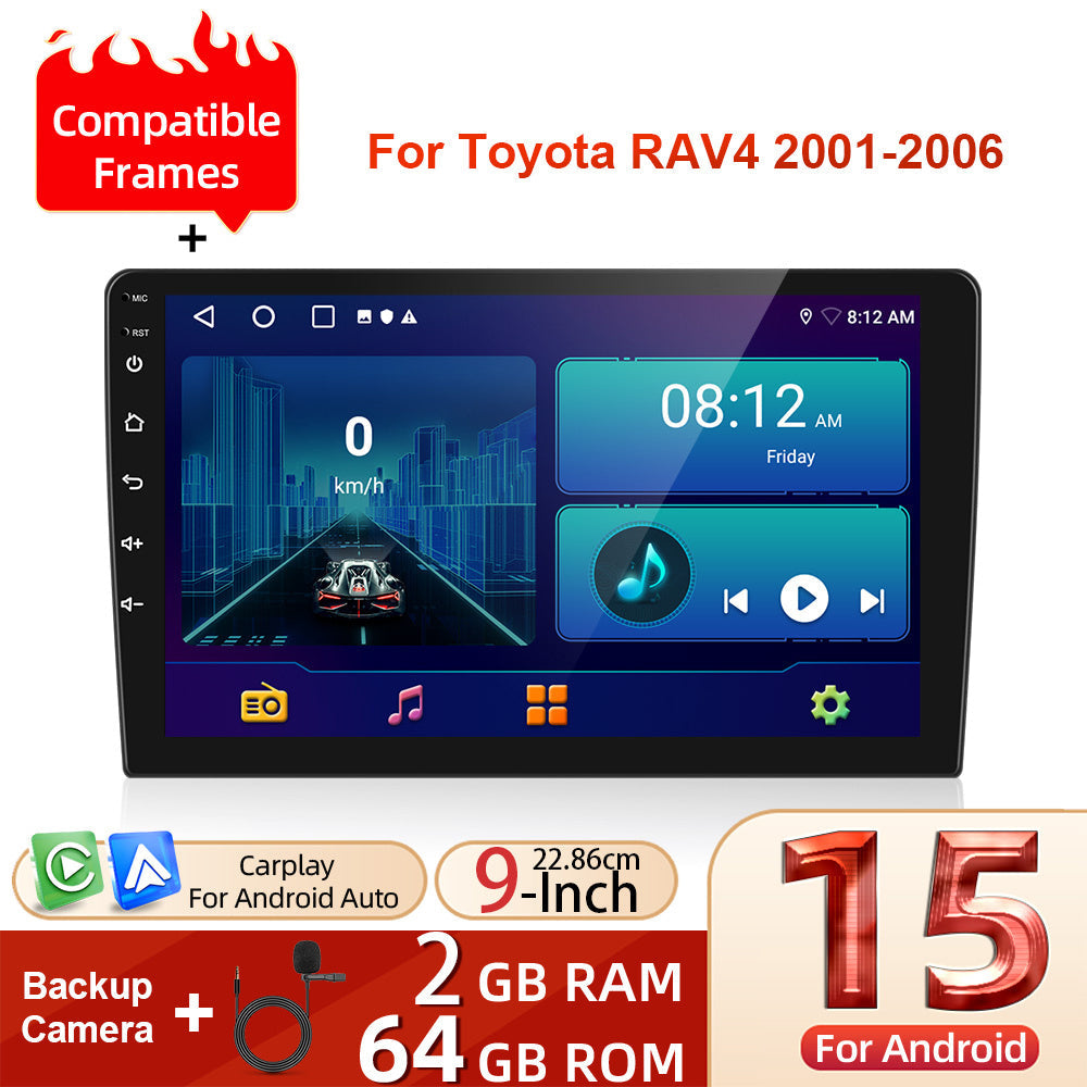 Android 15 Autoradio Toyota RAV4 – Dubbele DIN Multimedia Systeem – Inbouw Radio Navigatie – Draadloos CarPlay Android Auto – 9 Inch Touchscreen – AHD Achteruitrijcamera Met Microfoon