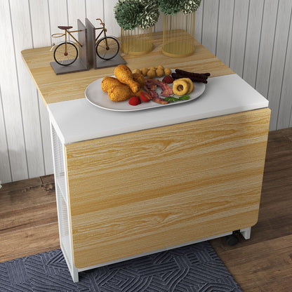 Uittrekbare Eettafel – Inklapbare Tafel – Opvouwbare Eettafel – Uitklapbare Keukentafel – Compacte Werktafel – Wit – 4 Opslagrekken – Duurzaam Metaal