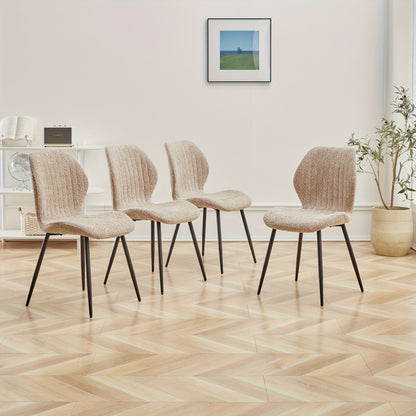 Eetkamerstoel – Kuipstoel – Keukenstoel – Stoel – Dinerstoel – Mid-Century Modern – Linnen Bekleding – Metalen Frame – Ergonomische Rugleuning – Set van 4 – Beige Bruin