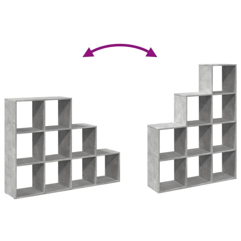 Roomdivider – Kamerscherm – Scheidingswand – Ruimteverdeler – Boekenkast – Betongrijs – 3 Niveaus – MDF en Hout
