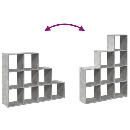 Roomdivider – Kamerscherm – Scheidingswand – Ruimteverdeler – Boekenkast – Betongrijs – 3 Niveaus – MDF en Hout