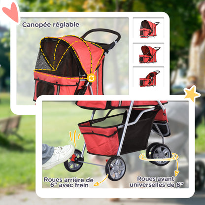 Dierenwagen – Huisdierenwagen – Hondenwagen – Kattenwagen – Inklapbare Wagen – Stevig Stalen Frame – 600D Oxford Stof – Rood – Remmen en Reflecterende Strepen