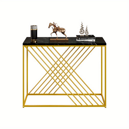 Sidetable – Entreetafel – Haltafel – Wandtafel – Bijzettafel – Zwart MDF Tafelblad – Gouden Metalen Onderstel – 100x35x77 cm – Stijlvol & Praktisch