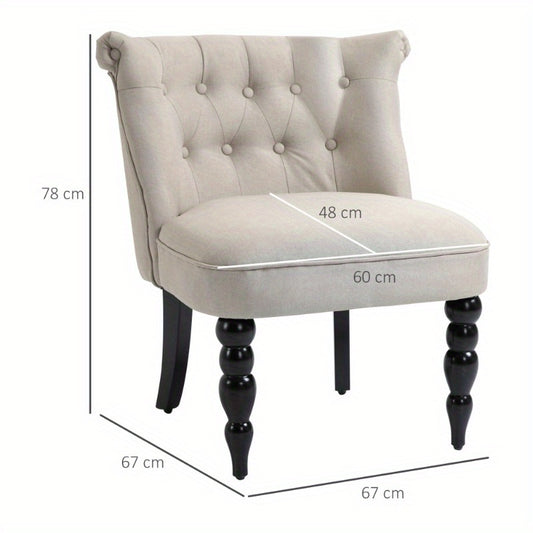 Vintage Lounge Chair – Relaxstoel – Fauteuil – Zitzak – Armstoel – Linnen Bekleding – Stevig Houten Frame – 67x67x78 cm – Comfortabel & Stijlvol