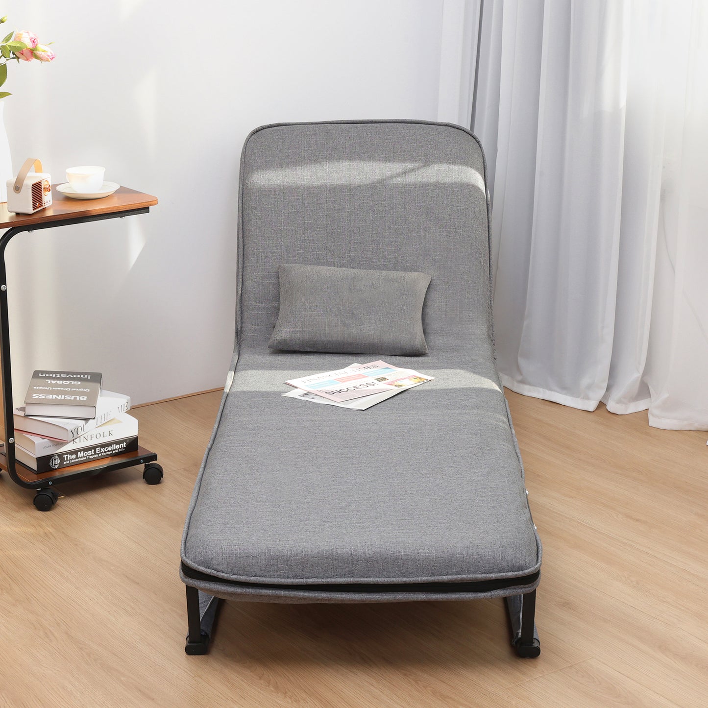 Slaapbank – Sofa Bed – Sofabed – Bedbank – Bedbankje – 3-in-1 Opvouwbaar – Memory Foam – Compact 68x25,5 cm – Grijs