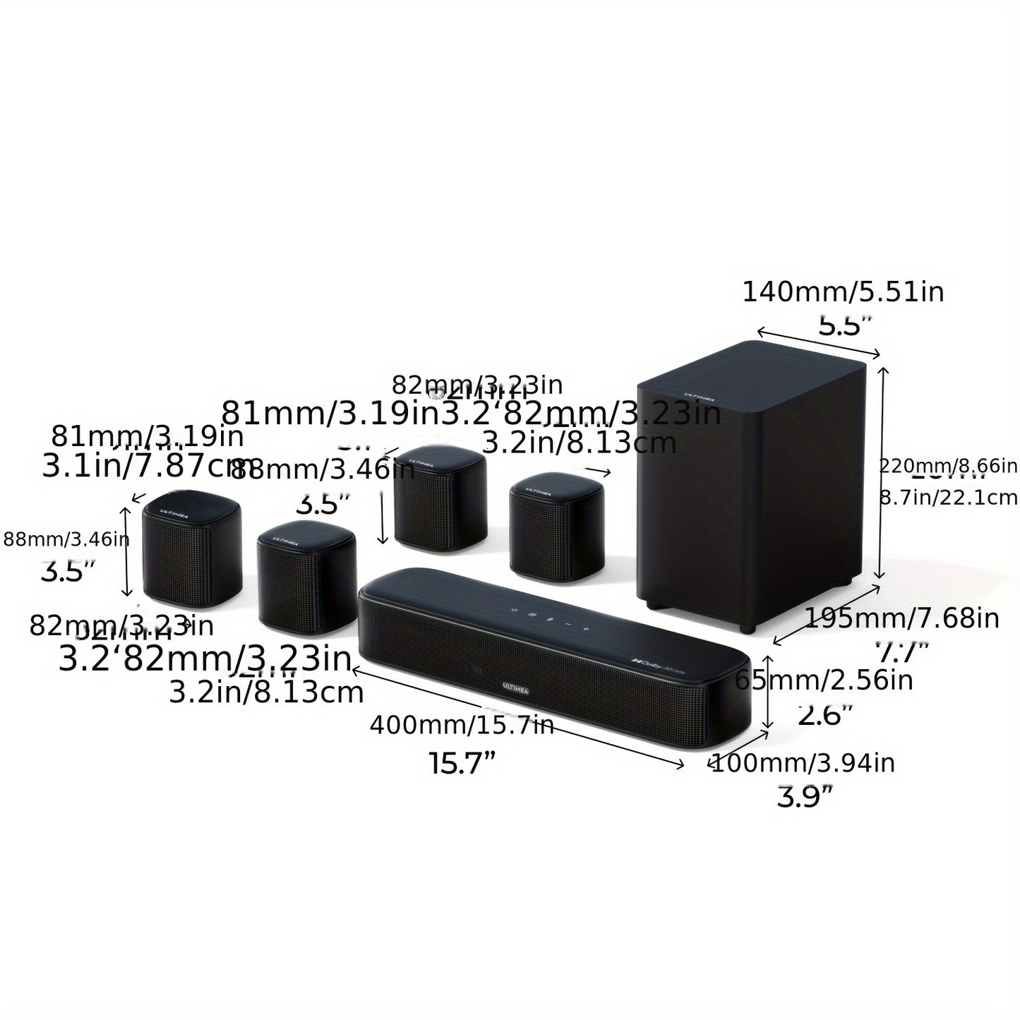 Soundbar – Home Theater Sound Systeem – TV Soundbar – Surround Sound Speakers – Atmos Setup – 7.1 Kanaals Dolby Atmos – Ingebouwde Subwoofer – App Bedienbaar – Zwart