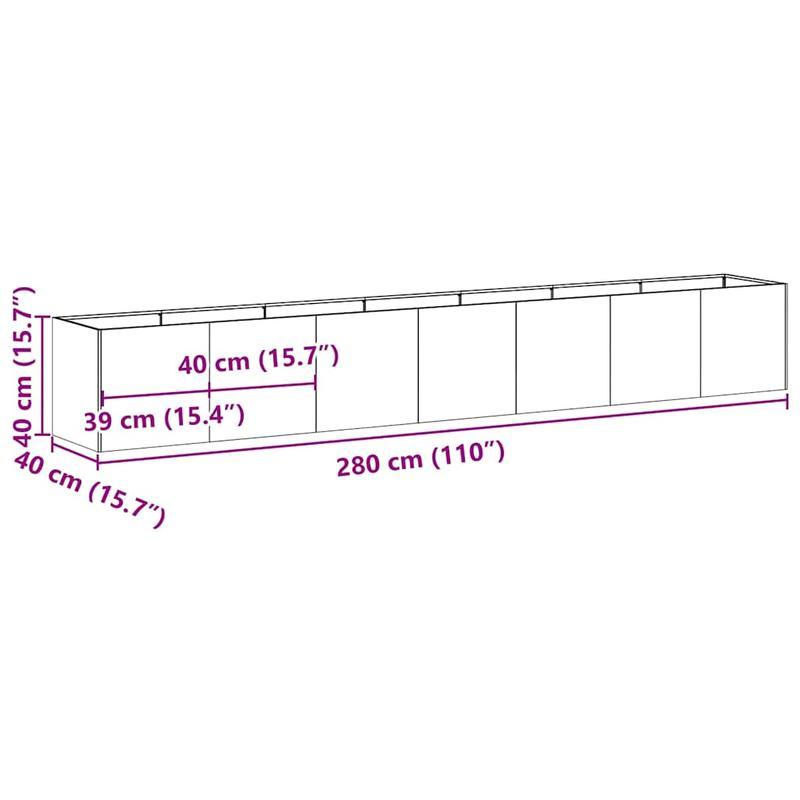 Plantenbak – Bloembak – Tuinbak – Plantenpot – Kruidenbak – Verzinkt Staal – 280 x 40 x 40 cm – Weerbestendig & Duurzaam