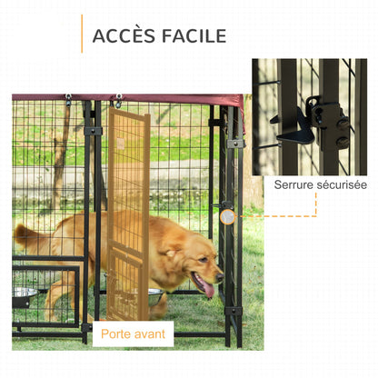 Hondenkennel – Hondenren – Puppyren – Dierenren – Kennel – Weerbestendig Oxford Dak – 120x120x138 cm – Met 2 Draaibare Voerbakhouders