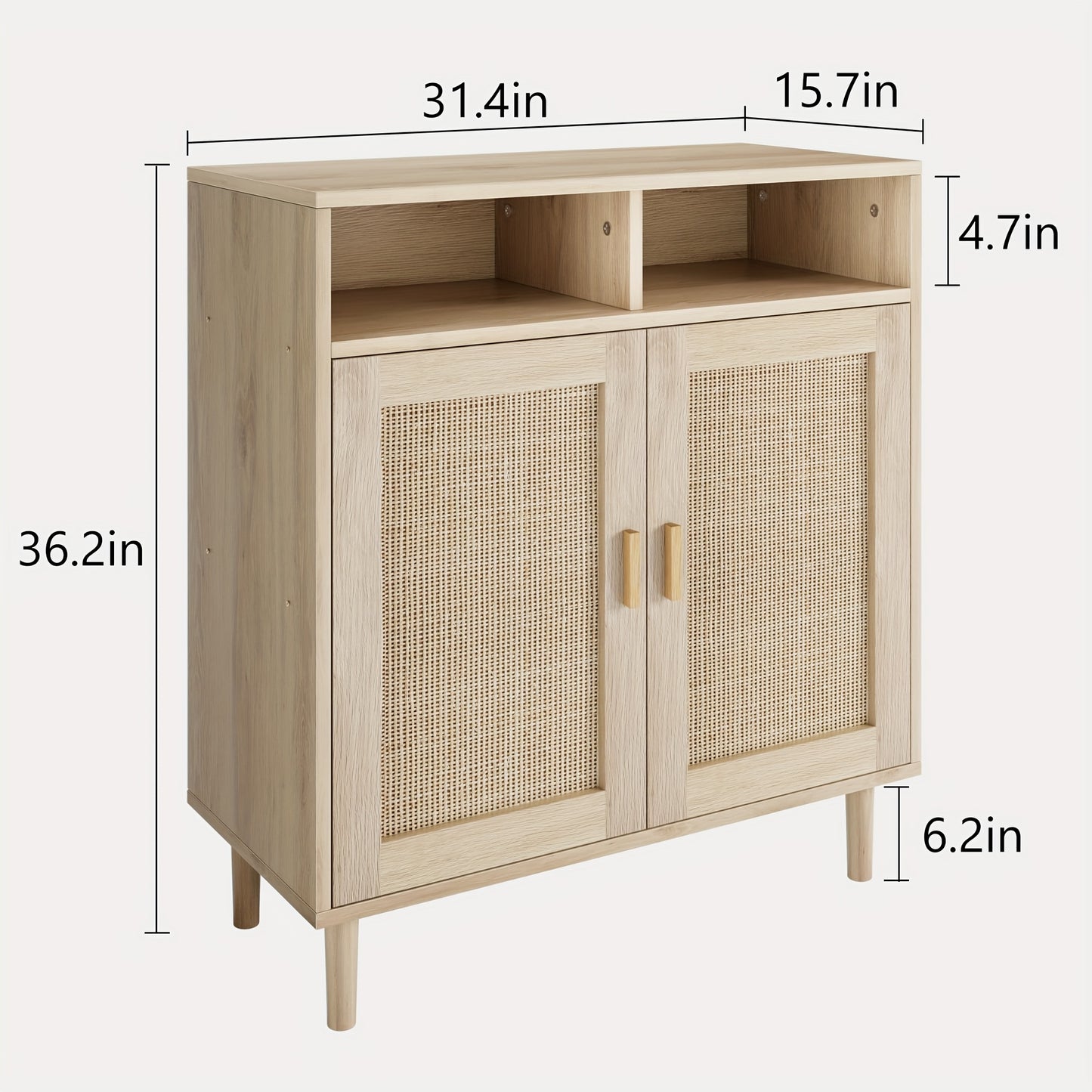 Dressoir – Sideboard – Buffetkast – Opbergkast – Keukenkast – Rotan Afwerking – 2 Deuren Met Open Plank – Stevig Houten Poten