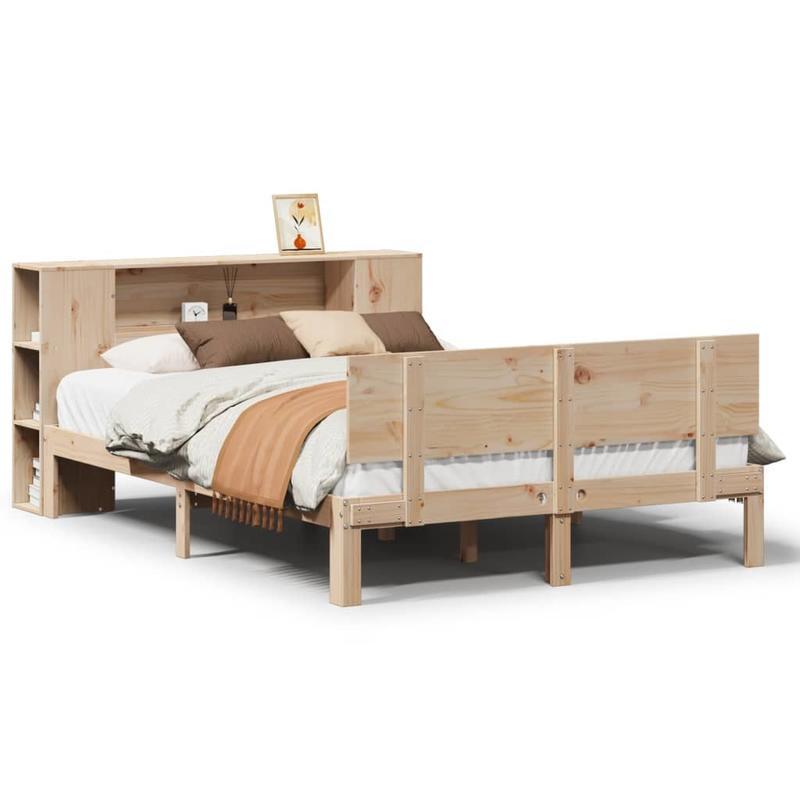 Bed met Boekenkast – Bedframe – Slaapbank – Opbergbed – Hoofdbord met Plank – Marrone Kleur – Ruimtebesparend Ontwerp – Massief Dennenhout 140x190 cm