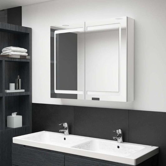 Badkamerspiegelkast – Spiegelkast – Wandkast – Opbergkast – Spiegelkast Badkamer – Glanzend Wit – Ruimtebesparend Ontwerp – 80x12x68 cm