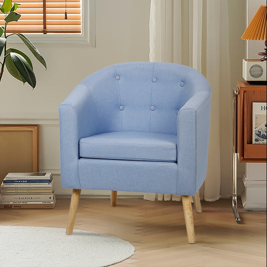 Compact Single-Seater Sofa (Armchair) - Scandinavian Modern & White Linen Upholstery, Solid Beech Wood Legs, Anti-Sag Cushion & Sturdy Frame - Small Space-Saving Furniture for Apartments, Studios, Dorms - Easy-Clean (