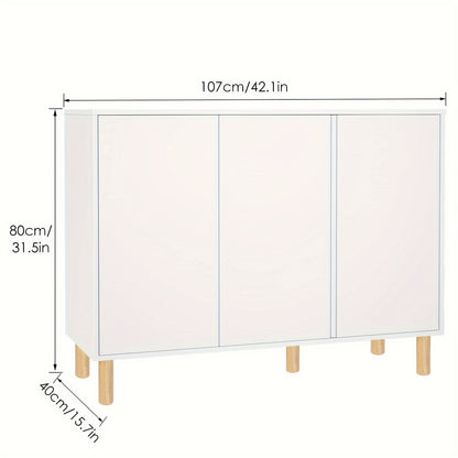 Opbergkast – Kast – Dressoir – Buffetkast – Vitrinekast – Wit met Houten Poten – Vrijstaand – Verstelbare Planken