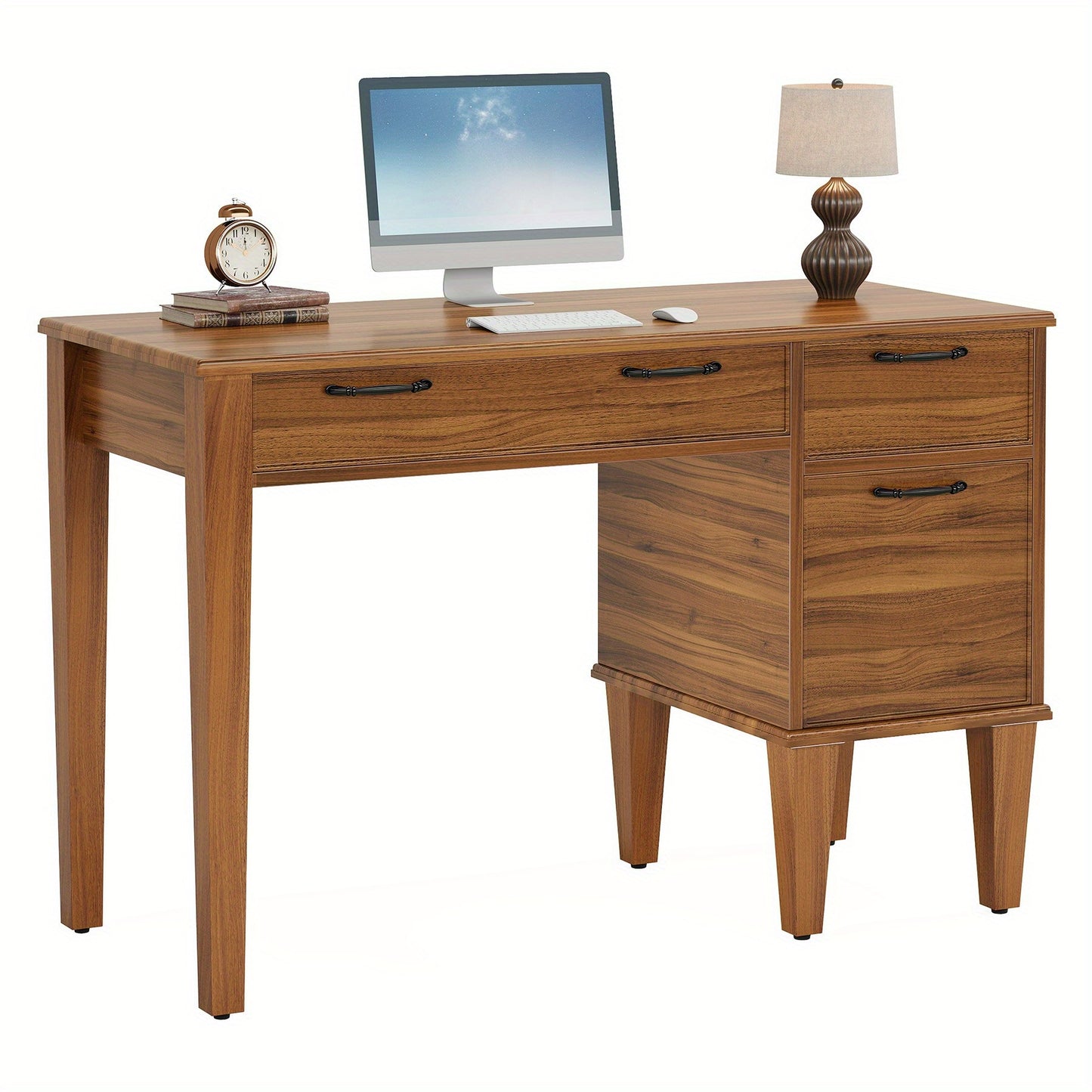 Computertafel – Bureau – Werktafel – Schrijftafel – Home Office Desk – 119,38 cm Breed – 3 Soepele Lades – Stevig Metalen Onderstel – Modern Design