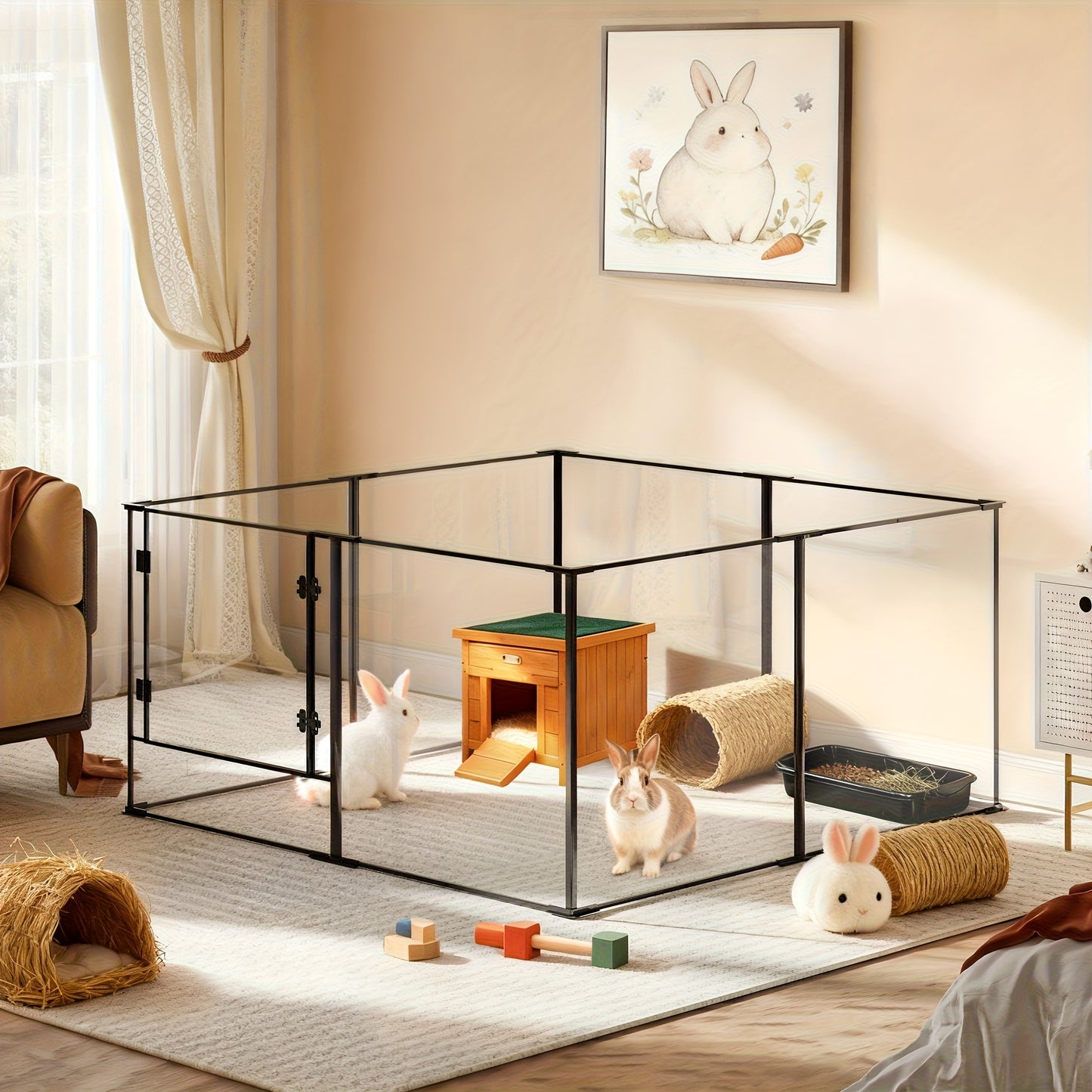 Hondenren – Puppyren – Huisdierenren – Dierenren – Kennel – Acryl Plexiglas – Aluminiumlegering – 122x122 cm – 77 cm Hoog – Opvouwbaar – Met Deur