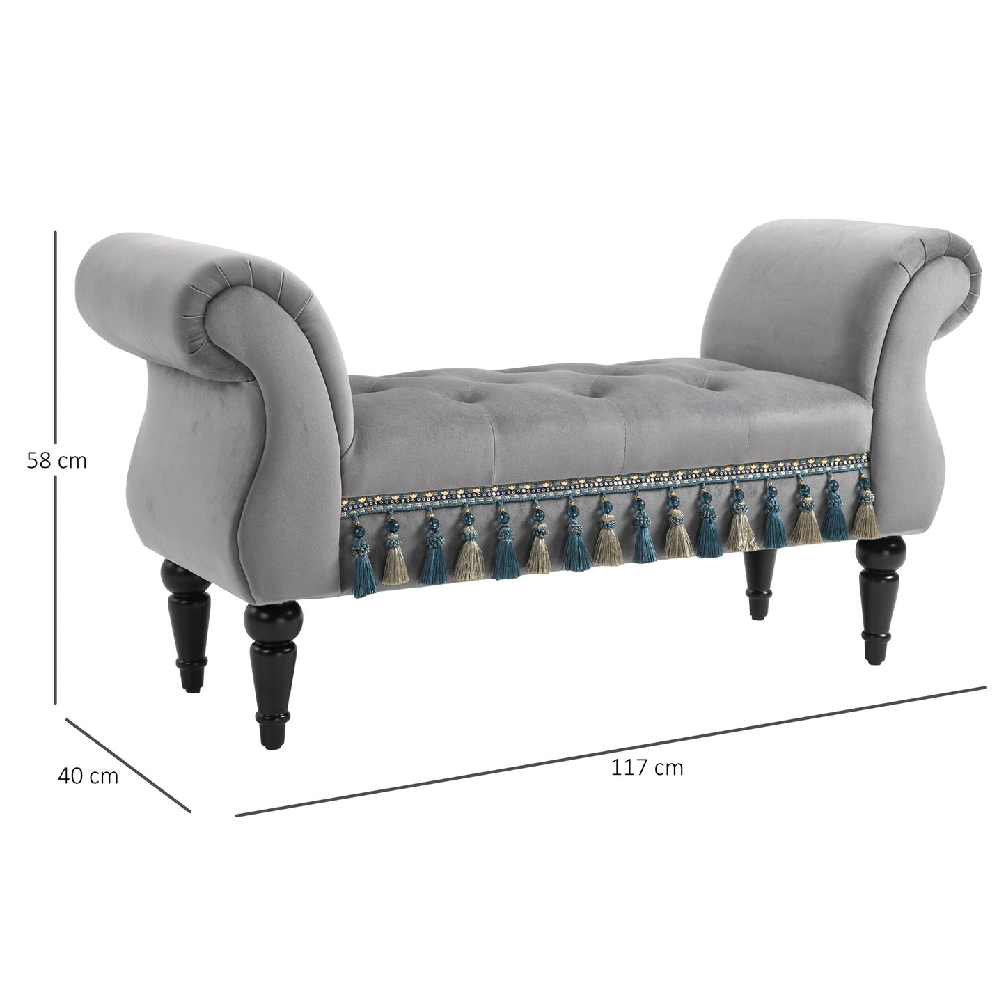 Velvet Bank – Zitbank – Loveseat – Slaapkamerbank – Halbank – Grijs – Compact Formaat – Massief Houten Poten