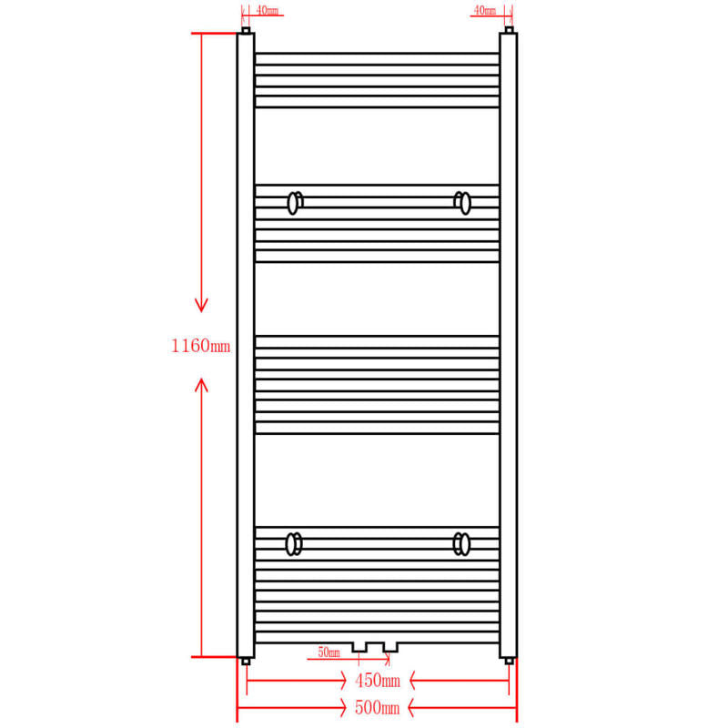 Handdoekradiator – Badkamerradiator – Designradiator – Zwarte Radiator – Matzwarte Handdoekdroger – 443 W Warmtevermogen – 500x1160 mm Stalen Model