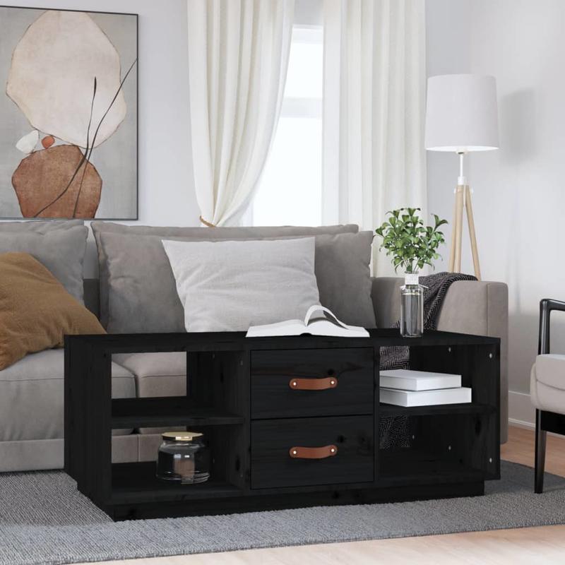 Coffee Table 100X50X41 Cm Solid Pine Wood Black Practical, Removable, Suitable for All Seasons