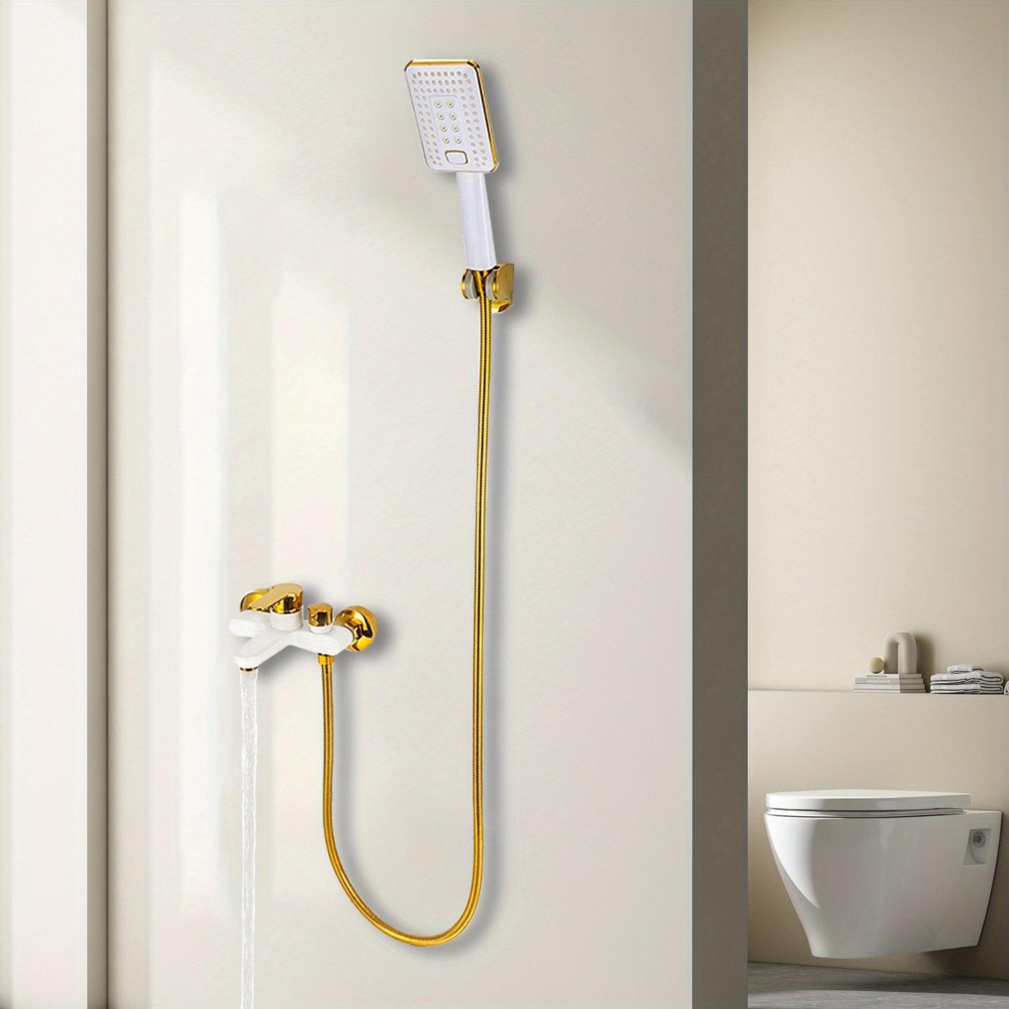 Badkraan – Badmengkraan – Handdouche – Wandkraan – Badkamergarnituur – Messing – Watervaluitloop – Opbouw