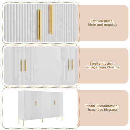 Wit Opbergmeubel – Opbergkast – Dressoir – Ladenkast – Buffetkast – Modern Design – Verstelbare Planken – Gouden Accenten – 160x35x100 cm
