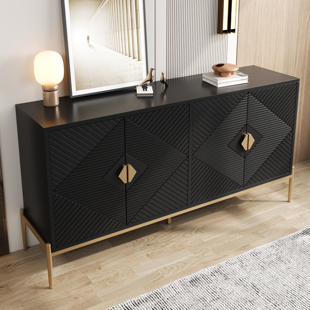 Dressoir – Modern Sideboard – Opbergkast – Ladekast – Kast – Zwart – 162x80x40 cm – Minimalistisch Design – Geschikt Voor Woonkamer Eetkamer Hal