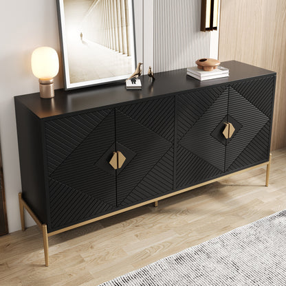 Dressoir – Modern Sideboard – Opbergkast – Ladekast – Kast – Zwart – 162x80x40 cm – Minimalistisch Design – Geschikt Voor Woonkamer Eetkamer Hal