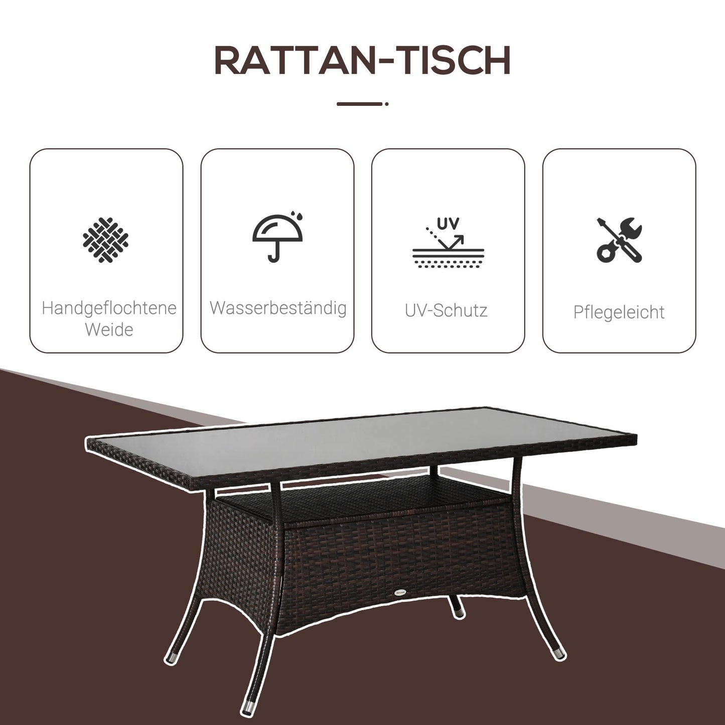 Tuinset – Tuinmeubel – Diningset – Buitenmeubel – Tuintafel – Poly rattan – Veiligheidsglas – 150x85x75 cm – Weerbestendig – Stevig metalen frame