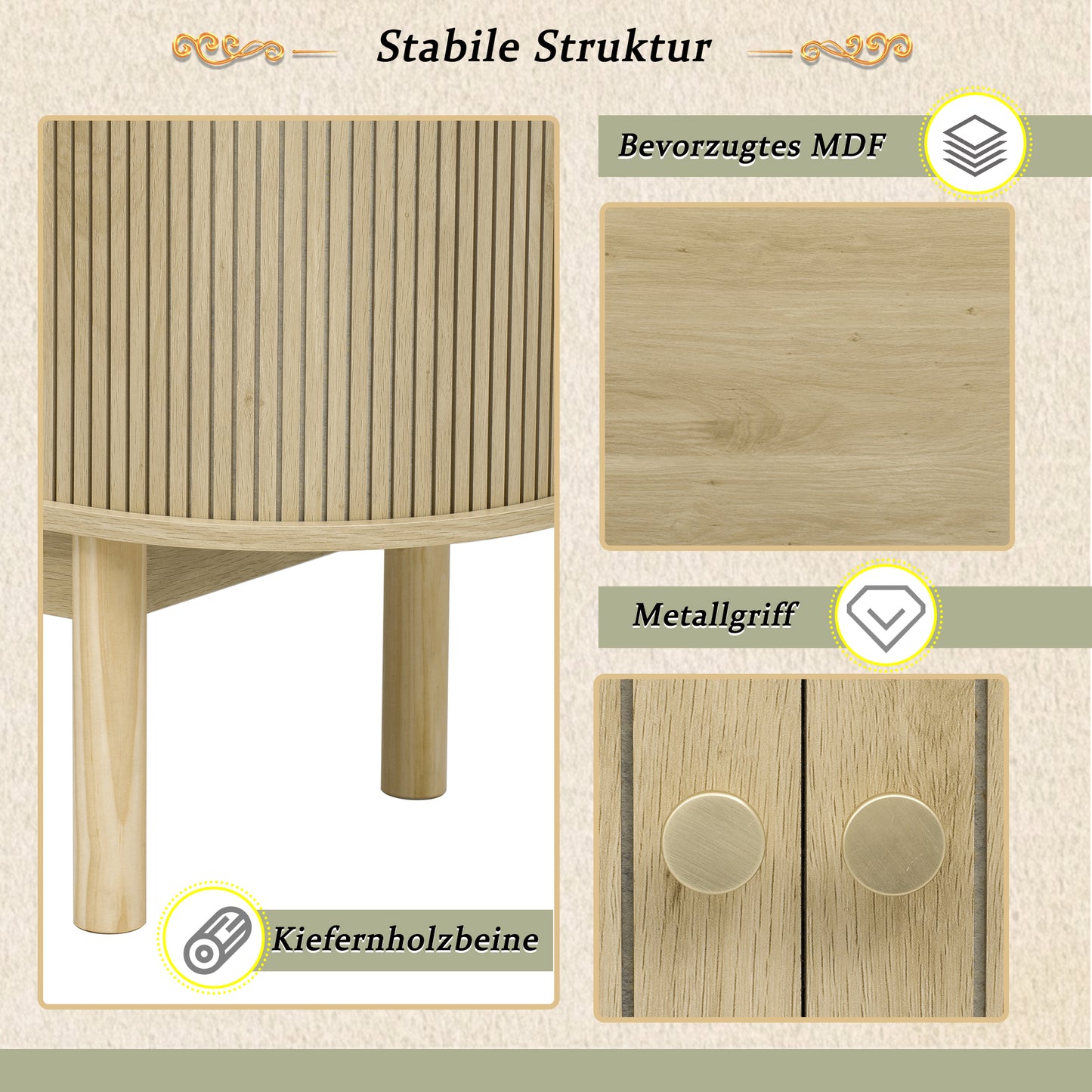 Dressoir – Sideboard – Opbergkast – Ladekast – Kast – Natuurlijk Hout – Verstelbare Planken – Pinehouten Poten – 138 cm Breed