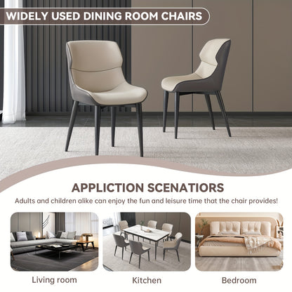 2-Pack Modern PU Leather Dining Chairs with Cushioned Metal Legs - Soft Padded Seats & Backrests, Sturdy Tapered Legs, Easy-Clean Surface, Black & Light Gray Contemporary Kitchen Chairs for Home, Restaurant, Breakfast Nook -