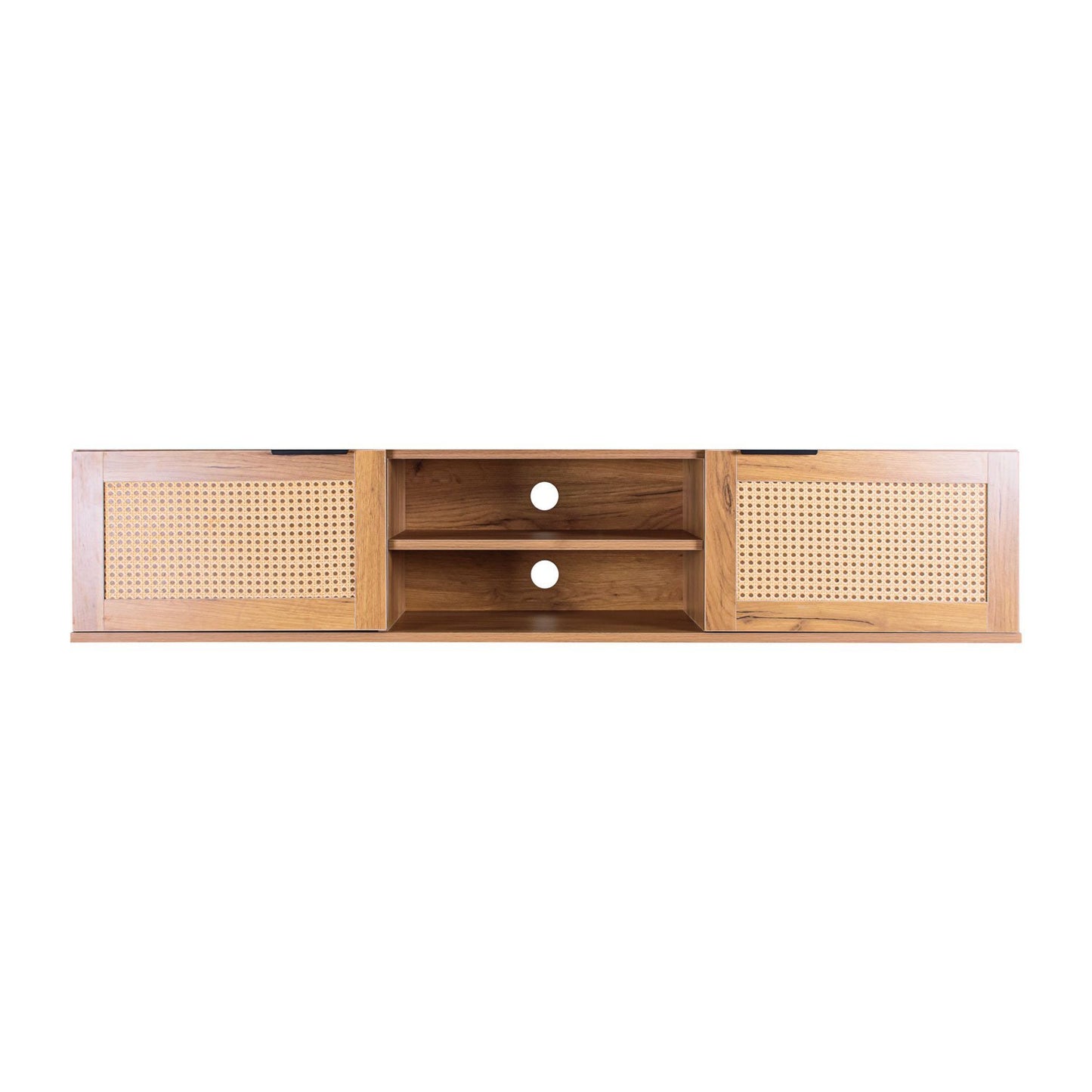 Wandmeubel TV – Tv-kast Wandbeugel – Zwevend Tv-meubel – Wandplank Media – Rattan Details – 150x40x30 cm – MDF en Melamine