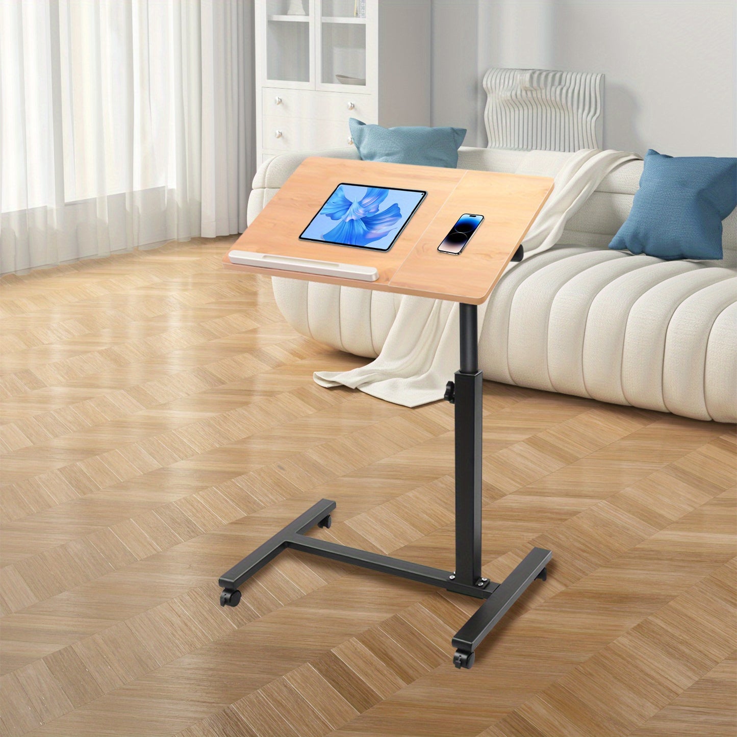 Laptoptafel – Bedtafel – Schoottafel – Laptopstandaard – Werktafel – Verstelbaar in Hoogte – Robuust Met 60x34,5 cm Werkblad – 4 Lockbare Wieltjes