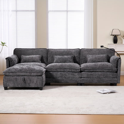 Tweezitsbank – 2-Zitsbank – Loveseat – Bankstel – Moderne Grijze Sofa – Zijvakken Voor Opbergruimte – Afneembare Ottoman – Duurzaam Bambushout