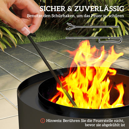 Vuurschaal – Vuurkorf – Tuinhaard – Feuerkorb – Brander – Zwart – Roestvrij Staal – 45 cm Diameter – Inclusief Vuurpook en Aslade