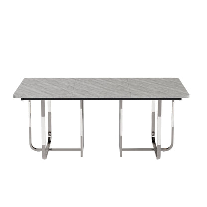BTM Dining Table, 180cm x 80cm x 75cm, Modern Dining Table, Sturdy Dining Table, Metal Legs, Large Dining Table, Rectangular Dining Table, Dining Table for 6 People, Modern Simple Dining Table, Gray + Silver