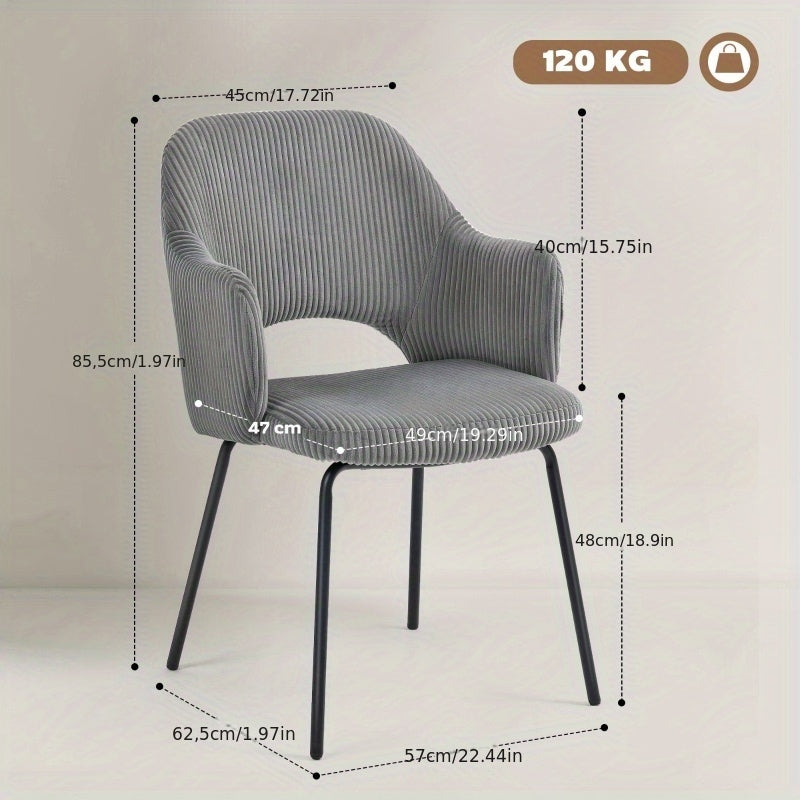 Eetstoel – Eetkamerstoel – Stoel – Kuipstoel – Stoeltje – Modern Design – Grijze Corduroy Velvet Bekleding – Ergonomische Shell Rugleuning – Metalen Poten Met Voetdoppen – Gewatteerd Met Schuim – Eenvoudig Te Reinigen