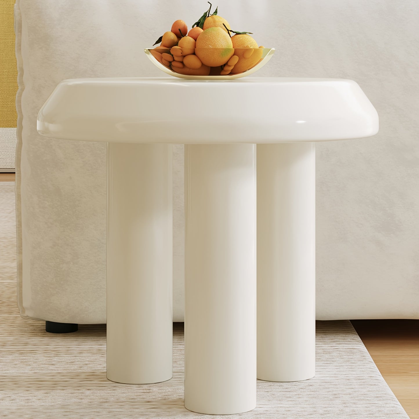 Bijzettafel – Sidetable – Salontafel – Nachtkastje – Banktafel – Ronde Kleine Tafel – Milky Wit – Compact & Eenvoudig Te Monteren
