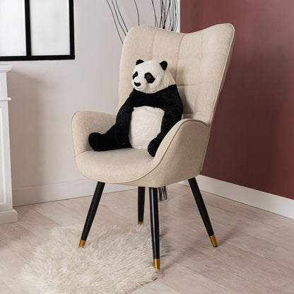 Fauteuil – Loungestoel – Relaxstoel – Nordic Chair – Leesstoel – Beige Stoffering – Zachte Gewatteerde Zitting & Armleuningen – Zwart-Gouden Metalen Poten – 71x66x106 cm