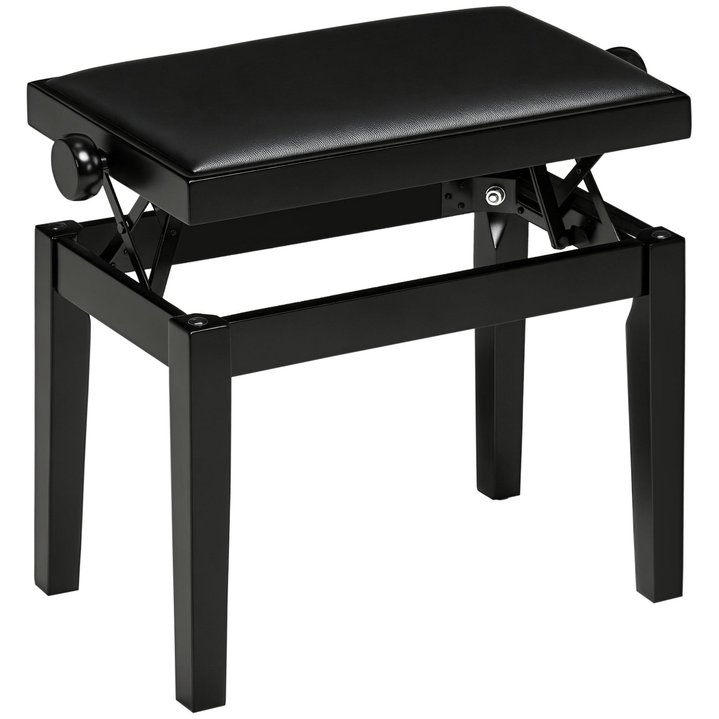 Pianobank – Piano Kruk – Keyboard Bank – Muziekbank – Zwarte Verstelbare Hoogte – Kunstleer Zitting – Massief Rubberhout Frame – Hoogglans Afwerking