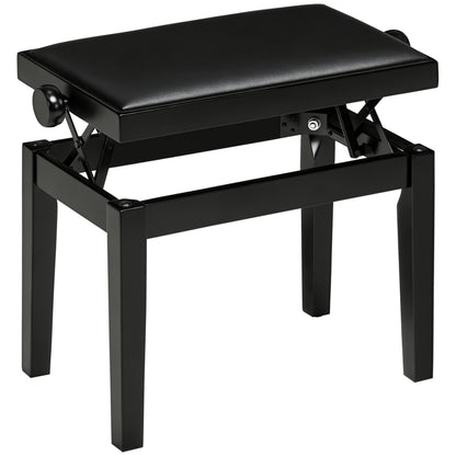 Pianobank – Piano Kruk – Keyboard Bank – Muziekbank – Zwarte Verstelbare Hoogte – Kunstleer Zitting – Massief Rubberhout Frame – Hoogglans Afwerking