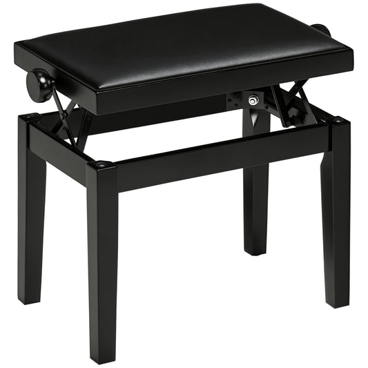 Pianobank – Piano Kruk – Keyboard Bank – Muziekbank – Zwarte Verstelbare Hoogte – Kunstleer Zitting – Massief Rubberhout Frame – Hoogglans Afwerking