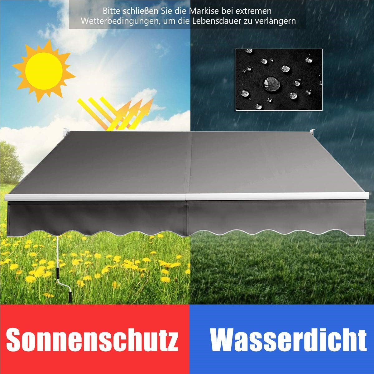 Zonnescherm Verstelbaar – Zonwering Markies – Terrasscherm – Balkonzonwering – Patio Zonnescherm – Aluminium Frame – Waterdicht & UV-Bestendig – 250 x 200 cm – Handbediening Met Slangschijf