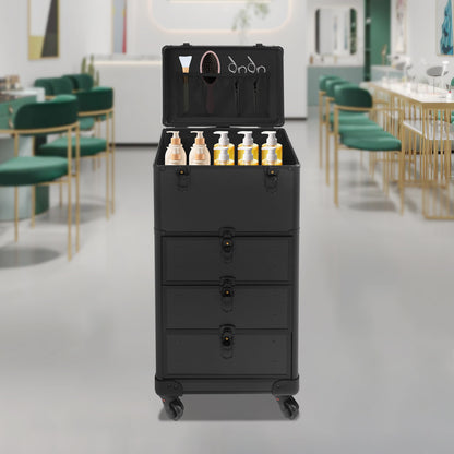 Make-up Koffer – Make-up Organizer – Beautycase – Cosmetica Koffer – Visagiekoffer – Grote Capaciteit – Duurzaam Aluminium Alloy – Met Slot – Mobiel met Wieltjes – Zwart Glanzend