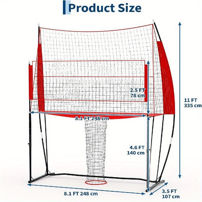 Volleybalnet – Trainingsnet – Oefennet – Speelnet – Volleybal Trainingsapparaat – Verstelbaar Net – Draagbaar & Lichtgewicht – 243x45x35 cm PE Materiaal