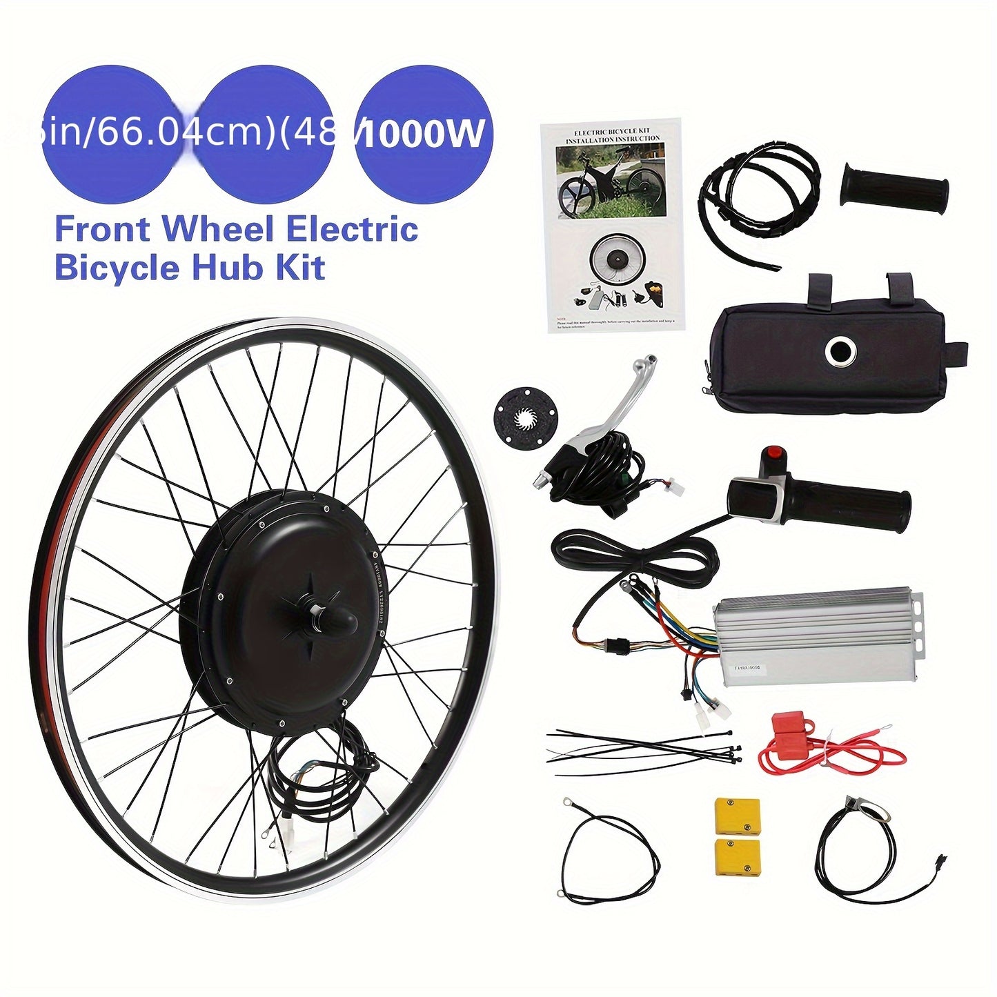 Fietswiel – Voorwiel – Stadsfiets Wiel – Elektrisch Wiel – Fiets Upgrade Kit – 26 Inch Aluminium Velg – 1000W Borstelloze Motor